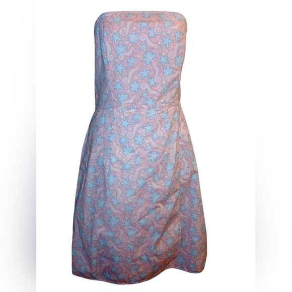 NWT Vineyard Vines Smocked Strapless Pink and Blue Seahorse Seaside Dress 12 - Picture 2 of 9